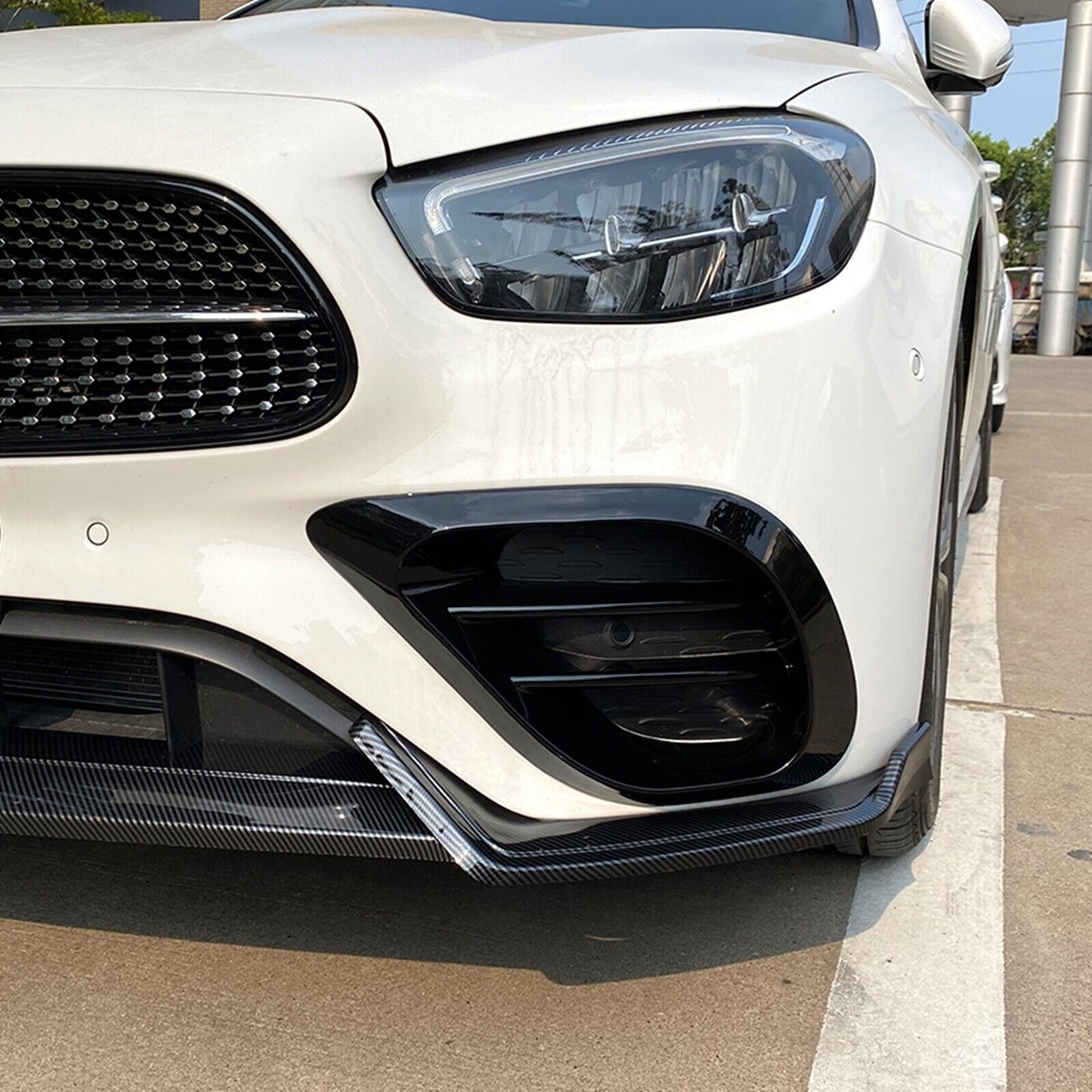 Front Bumper Spoiler Lip For Benz E-Class W213 E260 E300 AMG 2021-2023 Carbon Fiber