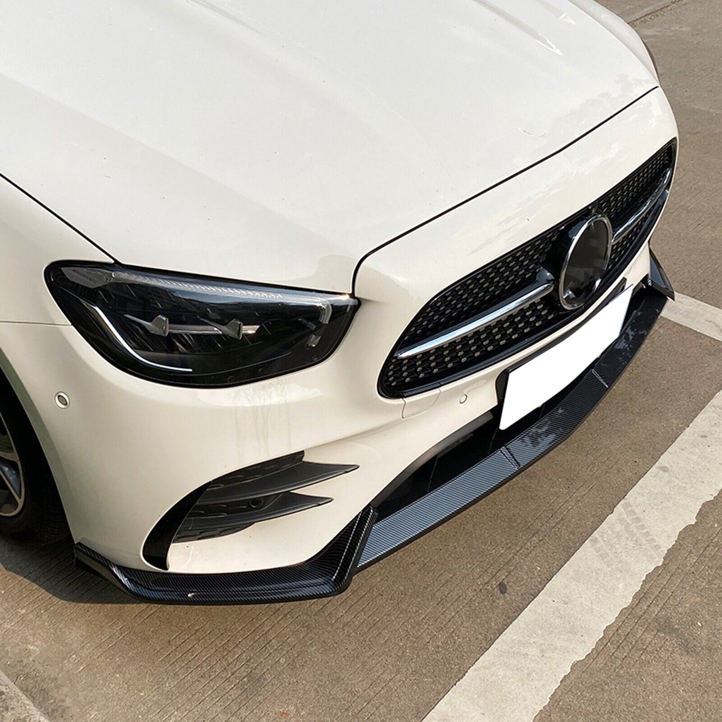 Front Bumper Spoiler Lip For Benz E-Class W213 E260 E300 AMG 2021-2023 Carbon Fiber