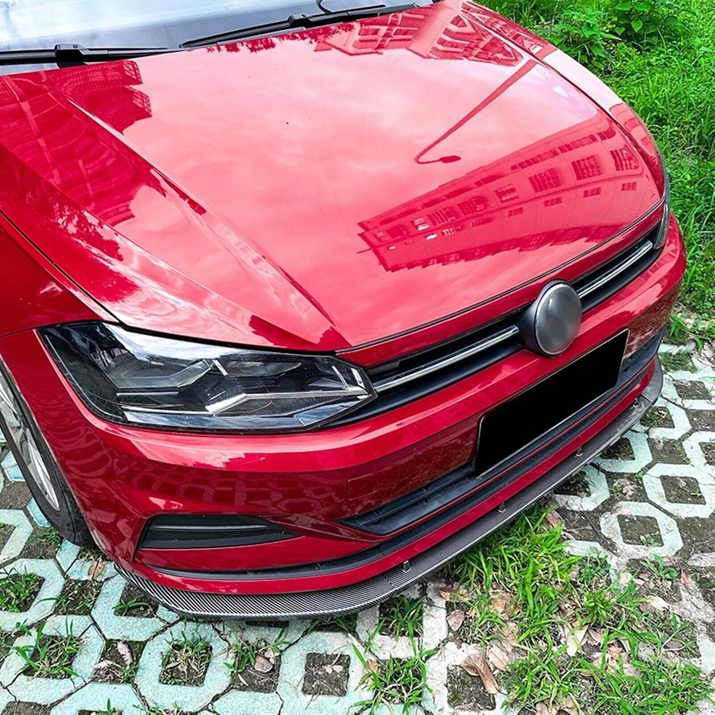 Front Bumper Spoiler Lip For VW Polo MK6 GTI 5Dr Hatchback 2019-2022 Carbon Look