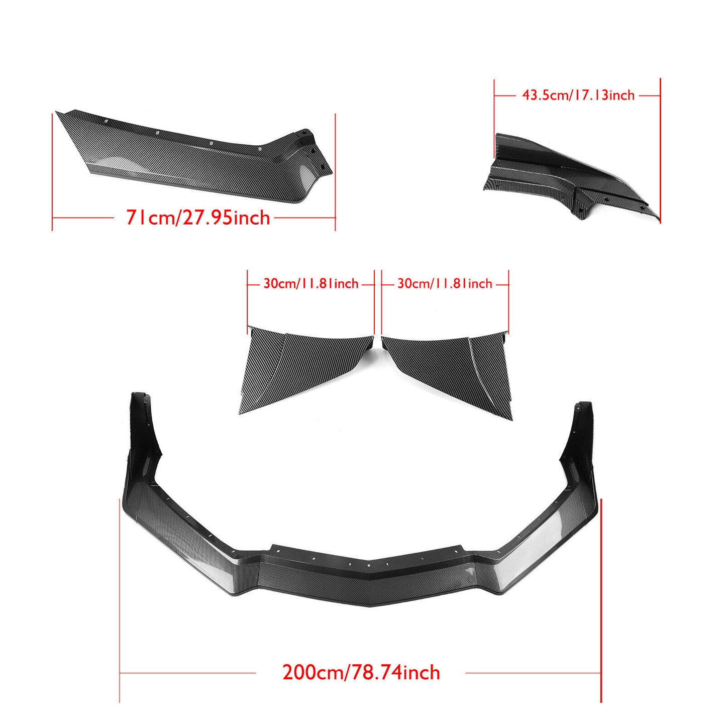 Front Bumper Spoiler Lip For Chevrolet Corvette C8 2020-2024 Carbon Fiber Look