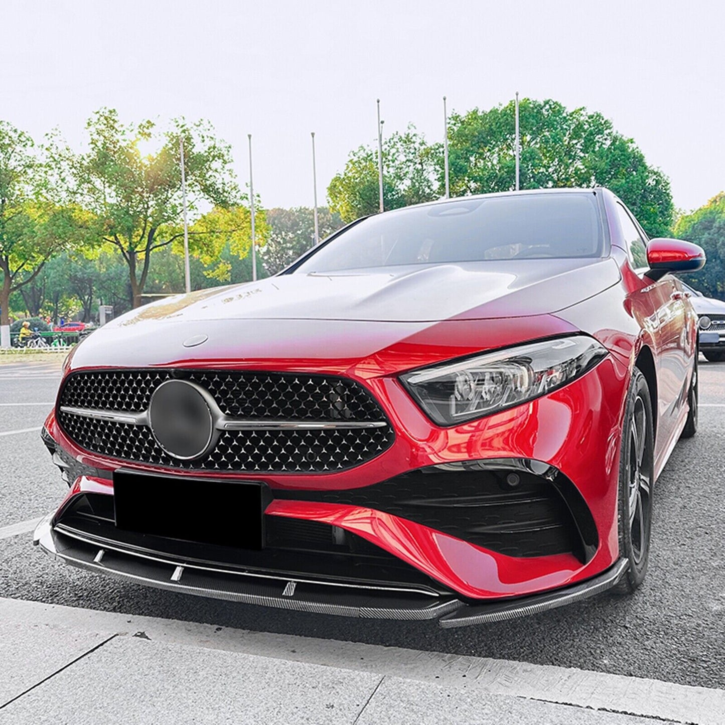 Front Bumper Spoiler Lip Kit For Benz A W177 A180 A200 A35 AMG 2023+ Carbon Look