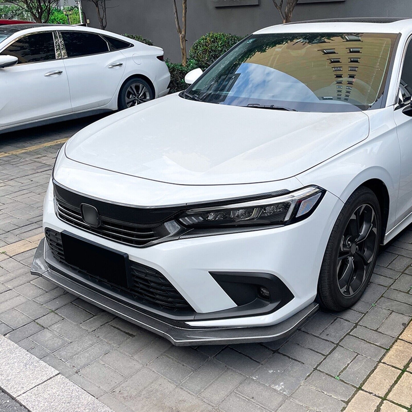 3x Car Front Bumper Spoiler Lip For Honda Civic 11th 2021-2024 Carbon Fiber Look