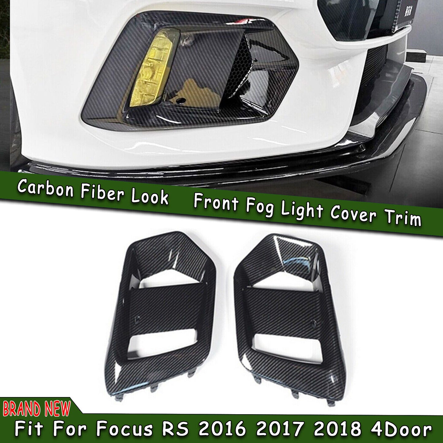 2x Car Front Fog Light Cover Carbon Fiber Look For Ford Focus RS 2015 2016-2018