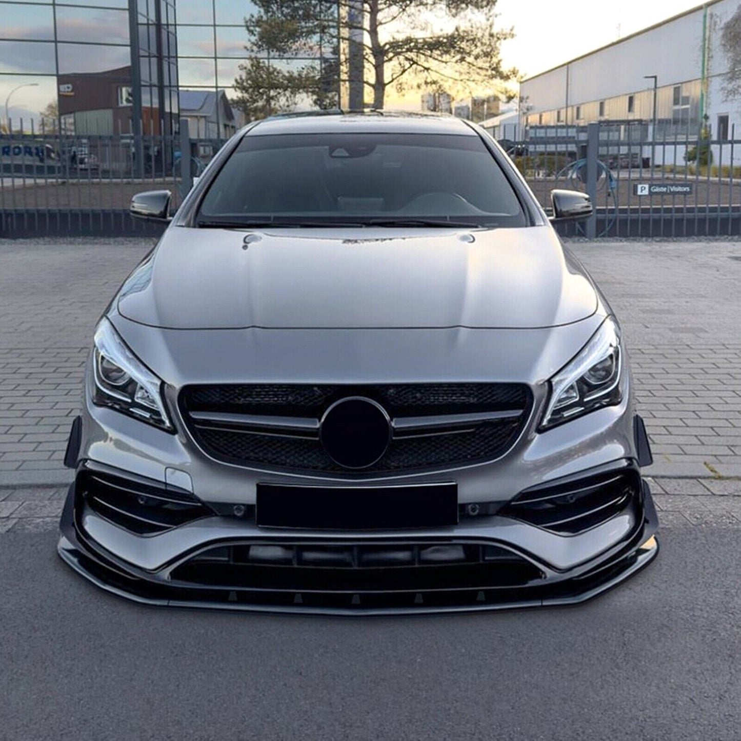 Front Bumper Spoiler Lip For Benz C117 CLA200 CLA260 CLA45 AMG 2016-2019 Black