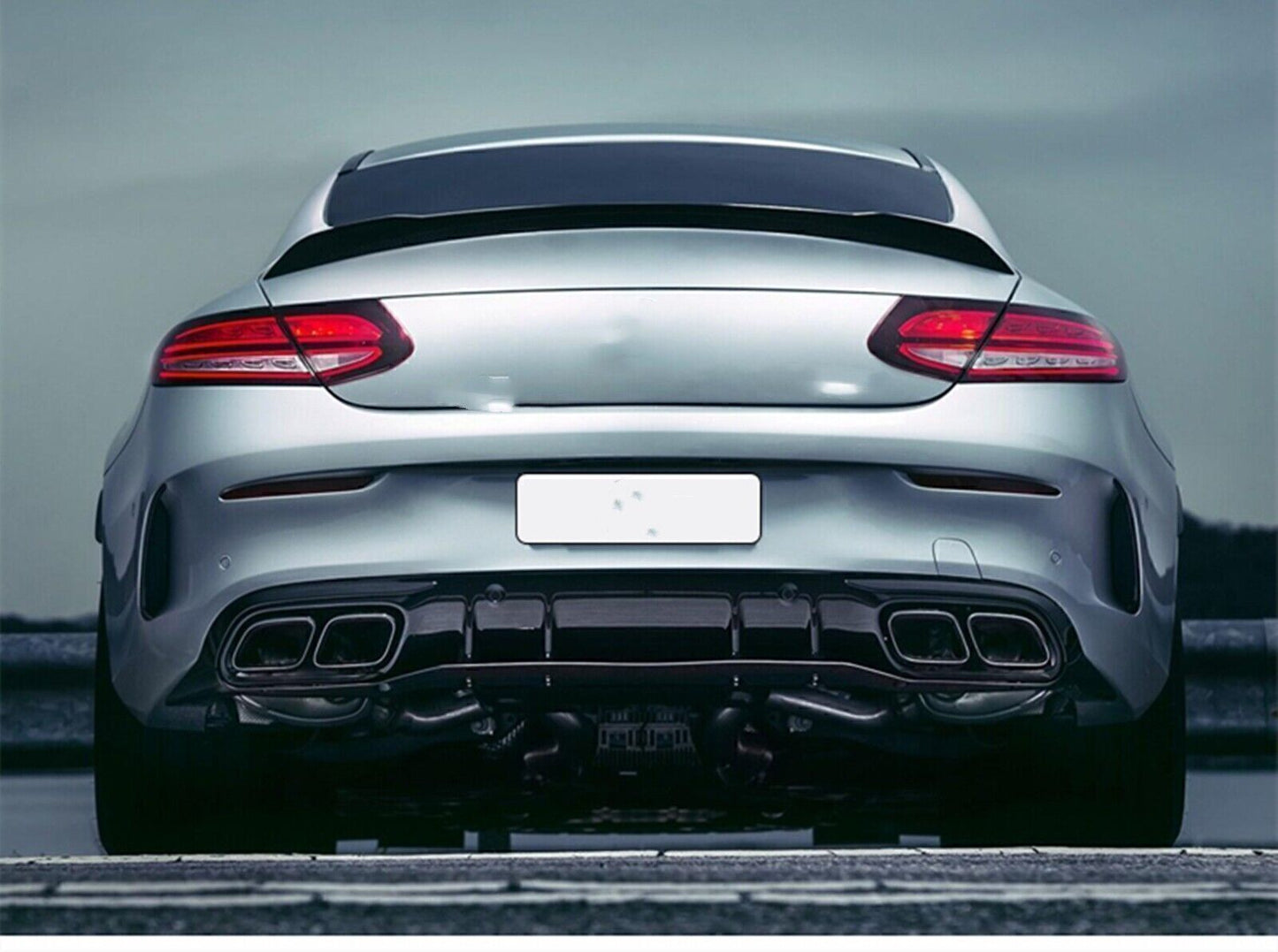 Rear Diffuser+Silver Exhaust Pipe+Mount Bracket For Benz W205 C Class 2015-2021