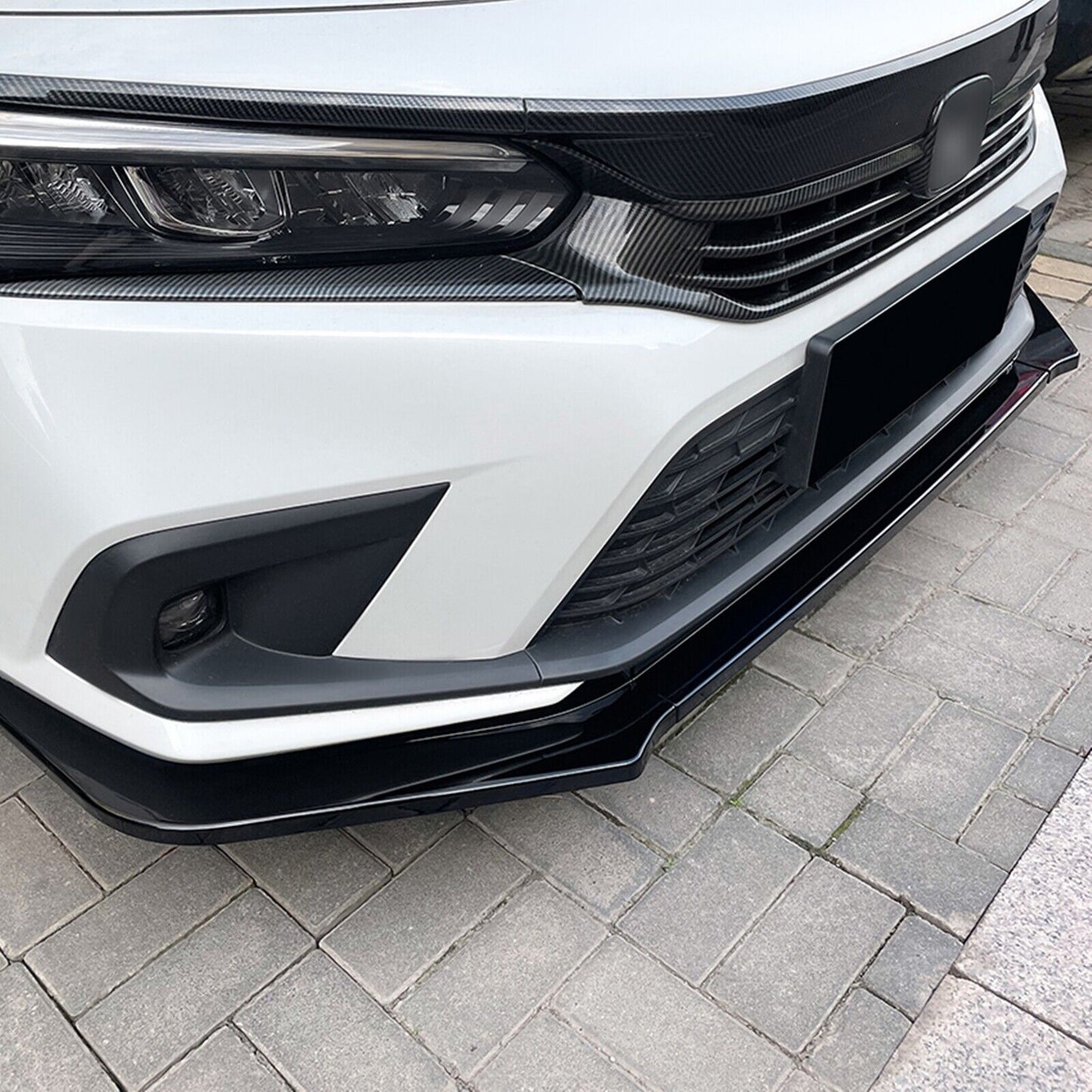 3Pcs Front Bumper Spoiler Lip For Honda Civic 11th All Models 2021-2024 Black