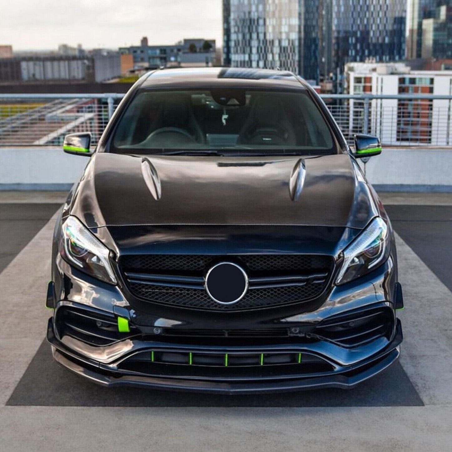 Car Front Bumper Spoiler Lip For Benz A-Class W176 A200 A260 A45 AMG Carbon Look