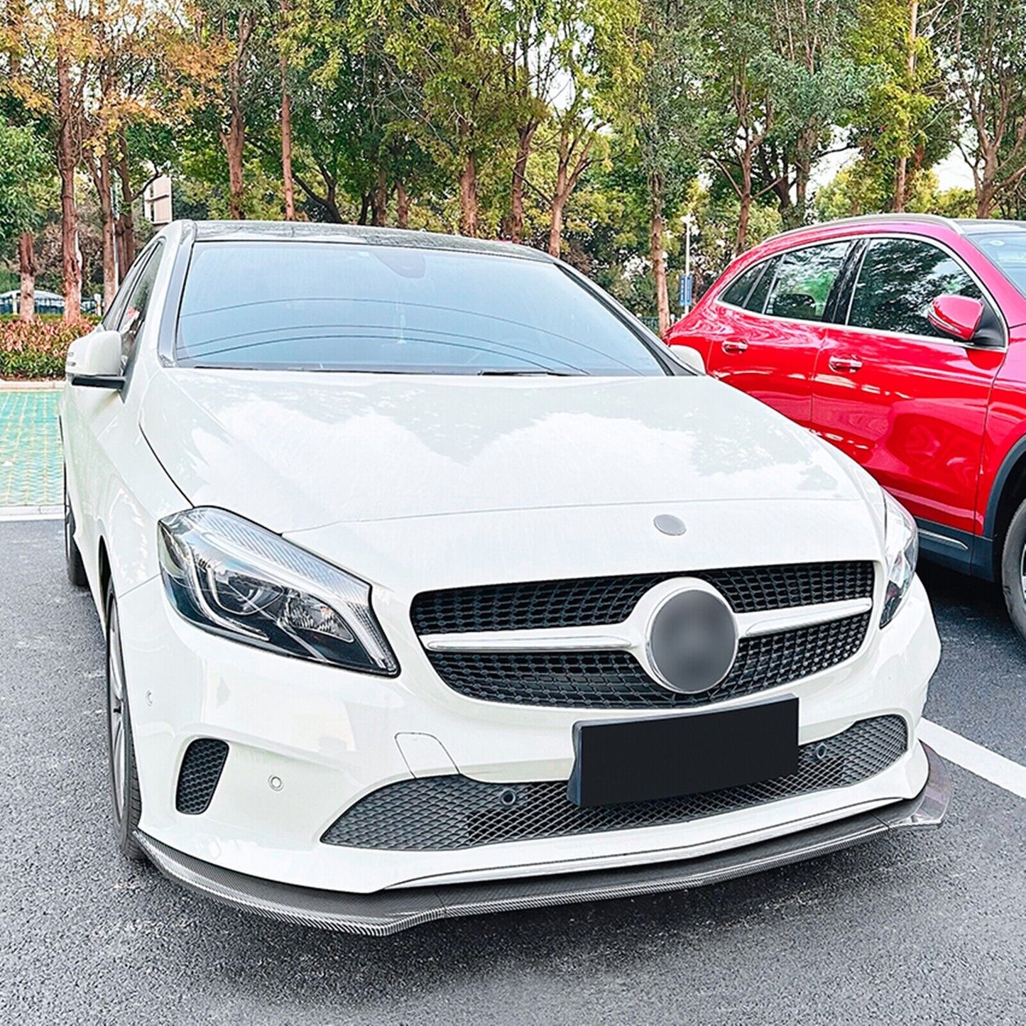 Front Bumper Spoiler Lip Kit For Benz A Class W176 2016-2018 Carbon Fiber Look