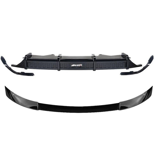 Gloss Black Front Spoiler Lip + Rear Bumper Diffuser For Honda Accord 2018-2020